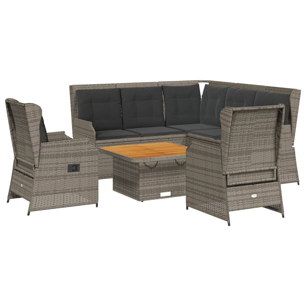 Salon de jardin 6 pcs avec coussins gris résine tressée