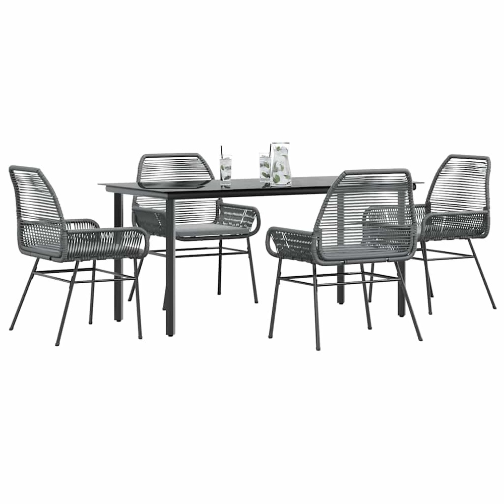 Ensemble à manger jardin coussins 5 pcs gris poly rotin verre