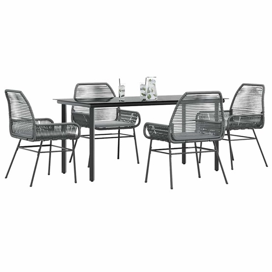 Ensemble à manger jardin coussins 5 pcs gris poly rotin verre