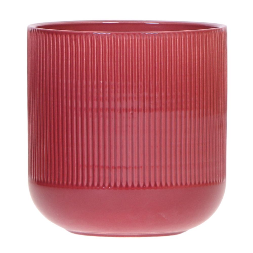 Cache-pot céramique nervuré - relief graphique contemporain - pot de 12cm - rouge