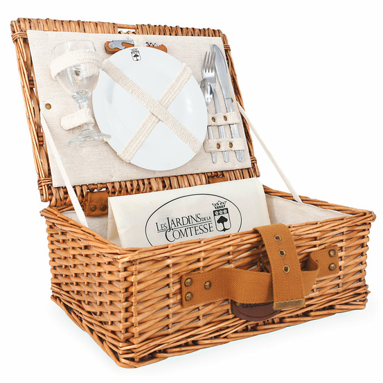 Panier pique-nique en osier solo tissu lin 1 pers