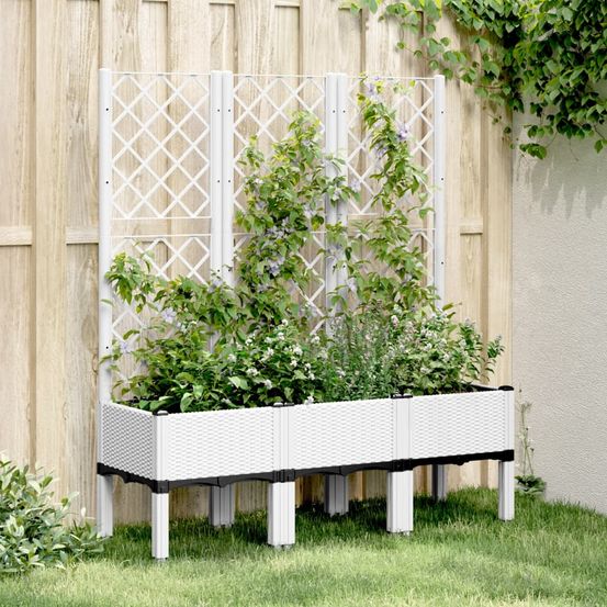 Jardinière surélevée treillis pp pour plantes grimpantes jardin balcon blanc 120x40 cm