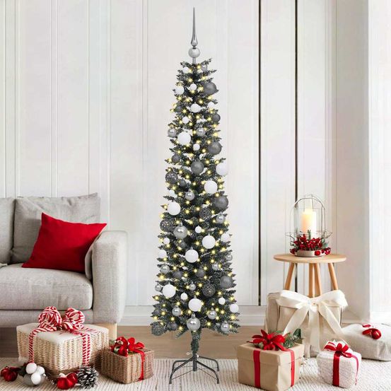 Sapin de noël conique décoré 180 cm pvc avec 300 led pour fêtes vert