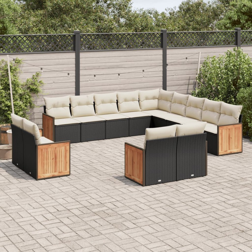 Salon de jardin avec coussins 13 pcs noir résine tressée