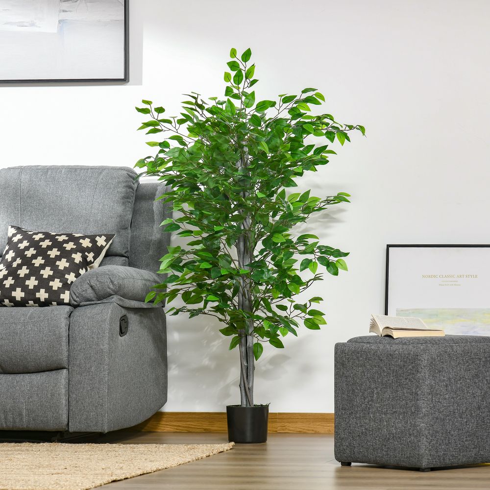Ficus artificiel réaliste 135cm plante déco intérieur extérieur pot lesté