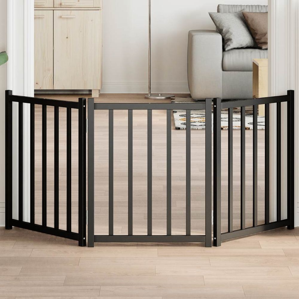 Barrière de sécurité chien bois pliable intérieur 150x60 cm noir