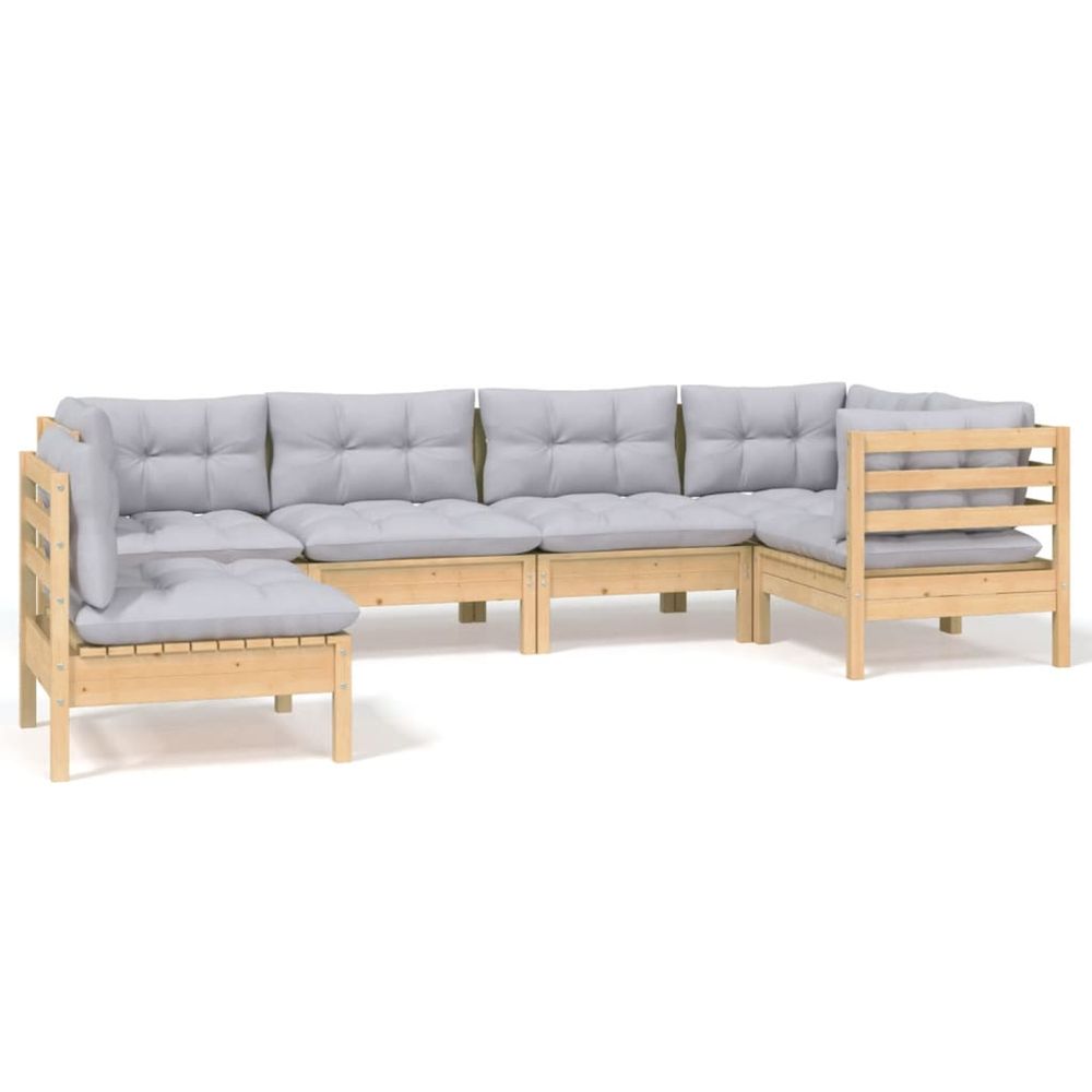 Salon de jardin 6 pcs avec coussins gris bois de pin
