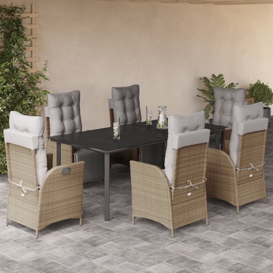 Ensemble à manger de jardin coussins 7 pcs mélange beige rotin