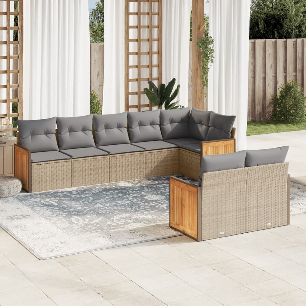Salon de jardin avec coussins 8 pcs beige résine tressée