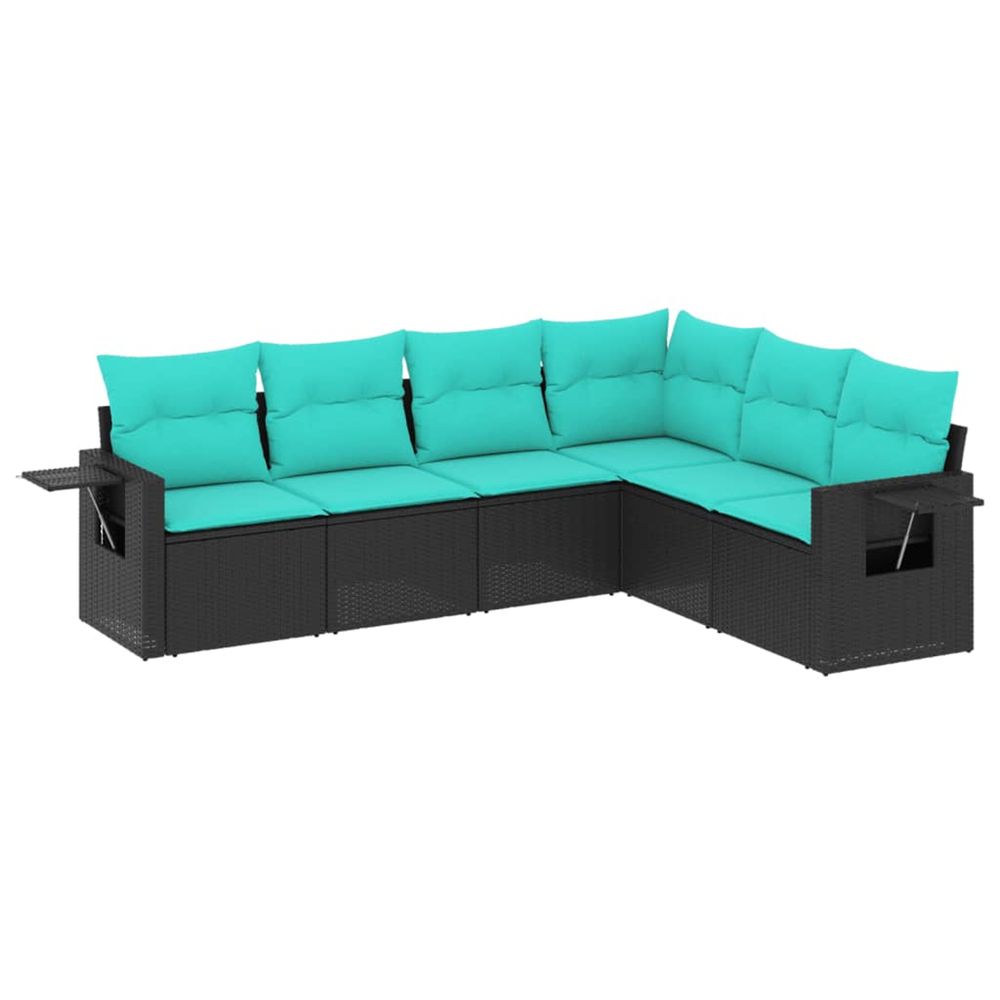 Salon de jardin 6 pcs avec coussins noir résine tressée
