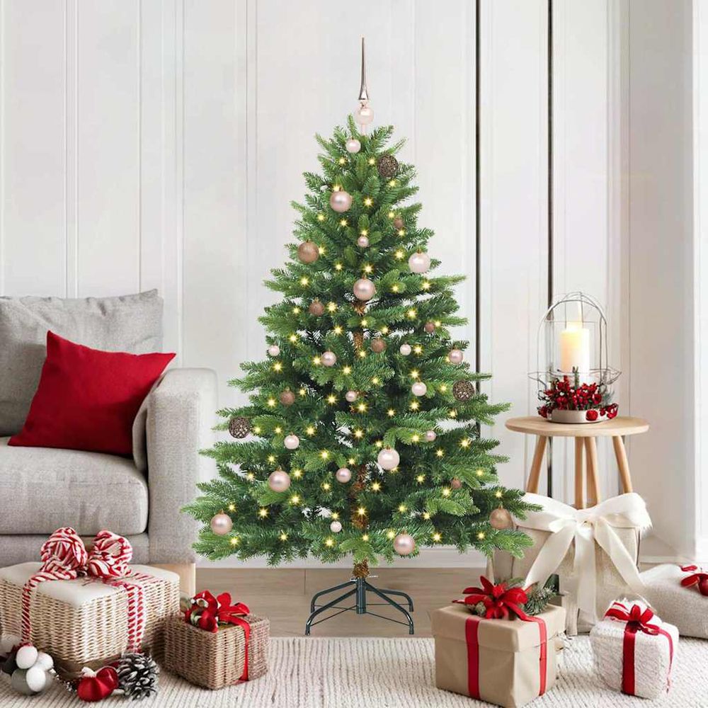 Sapin de noël artificiel 150 cm kit complet décoré avec 150 led et boules