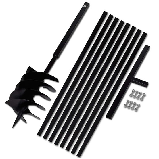 Tarière de sol avec manche 200 mm et tube d'extension 9 m acier