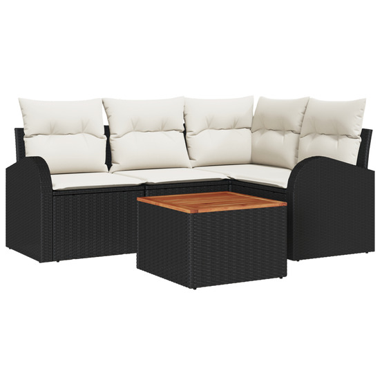 Ensemble de canapé de jardin de 5 pièces avec coussins noir poly rattan acacia