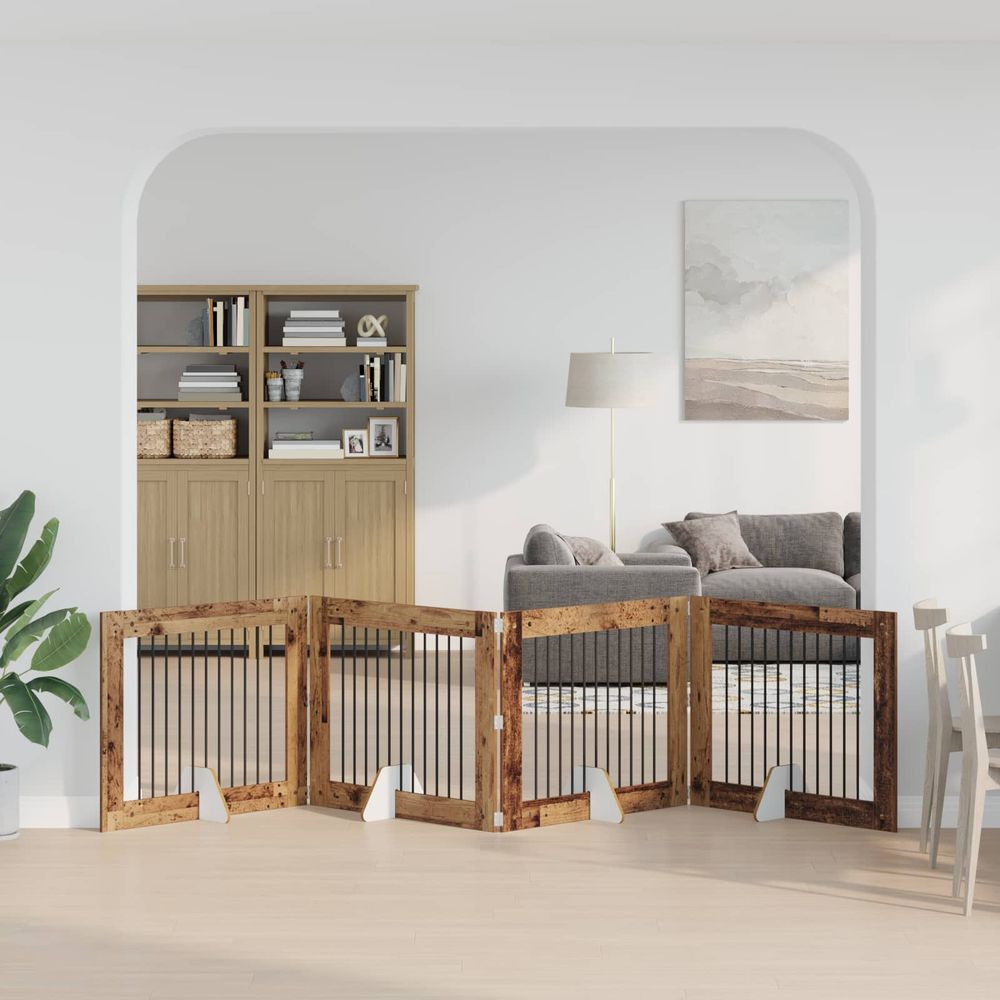 Clôture chien modulable bois intérieur pliable 401cm finition bois ancien