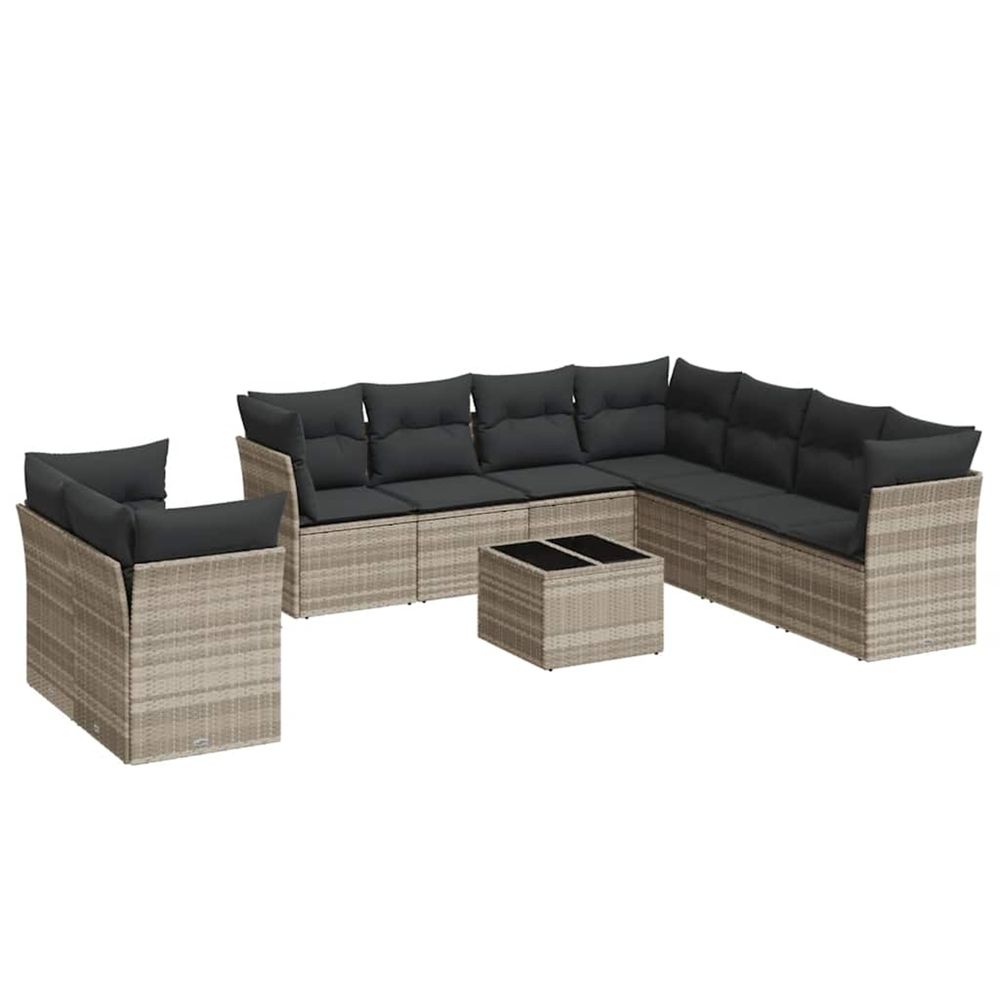 Salon de jardin avec coussins 10 pcs gris clair résine tressée