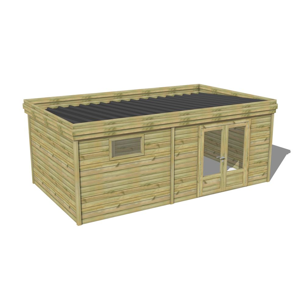 Abri de jardin bois pin traité autoclave 27mm - 5,995x3,44m / 21m2 - bac acier - abri français