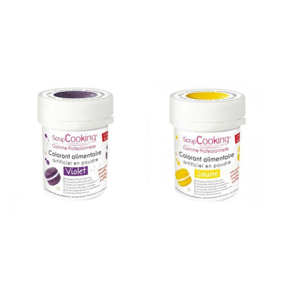 2 colorants alimentaires en poudre - jaune-violet