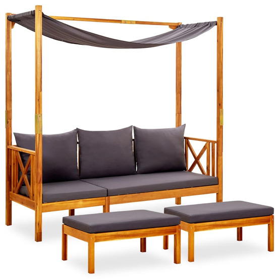 Banc de jardin avec auvent et repose-pieds bois d'acacia solide