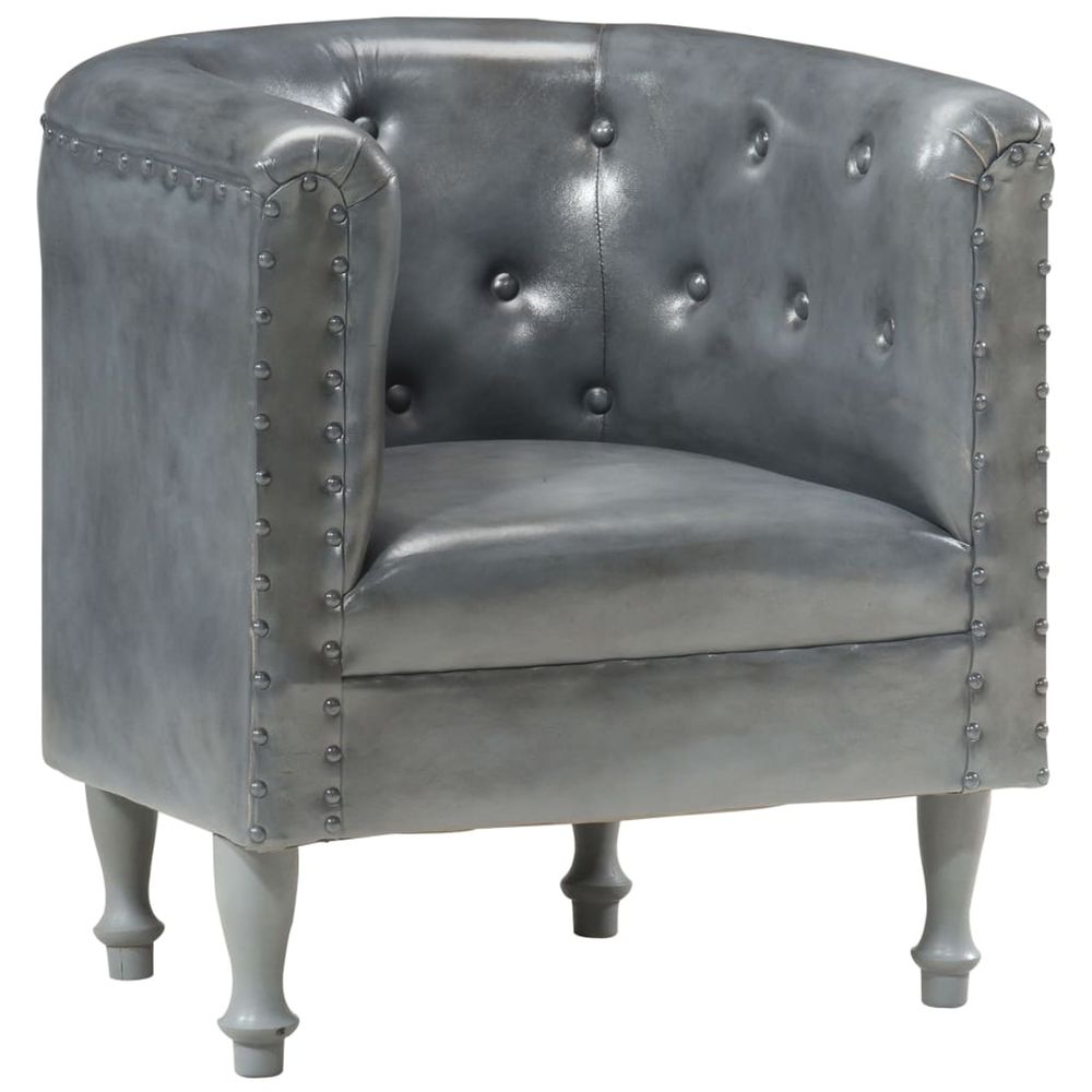 Chaise cabriolet gris cuir véritable