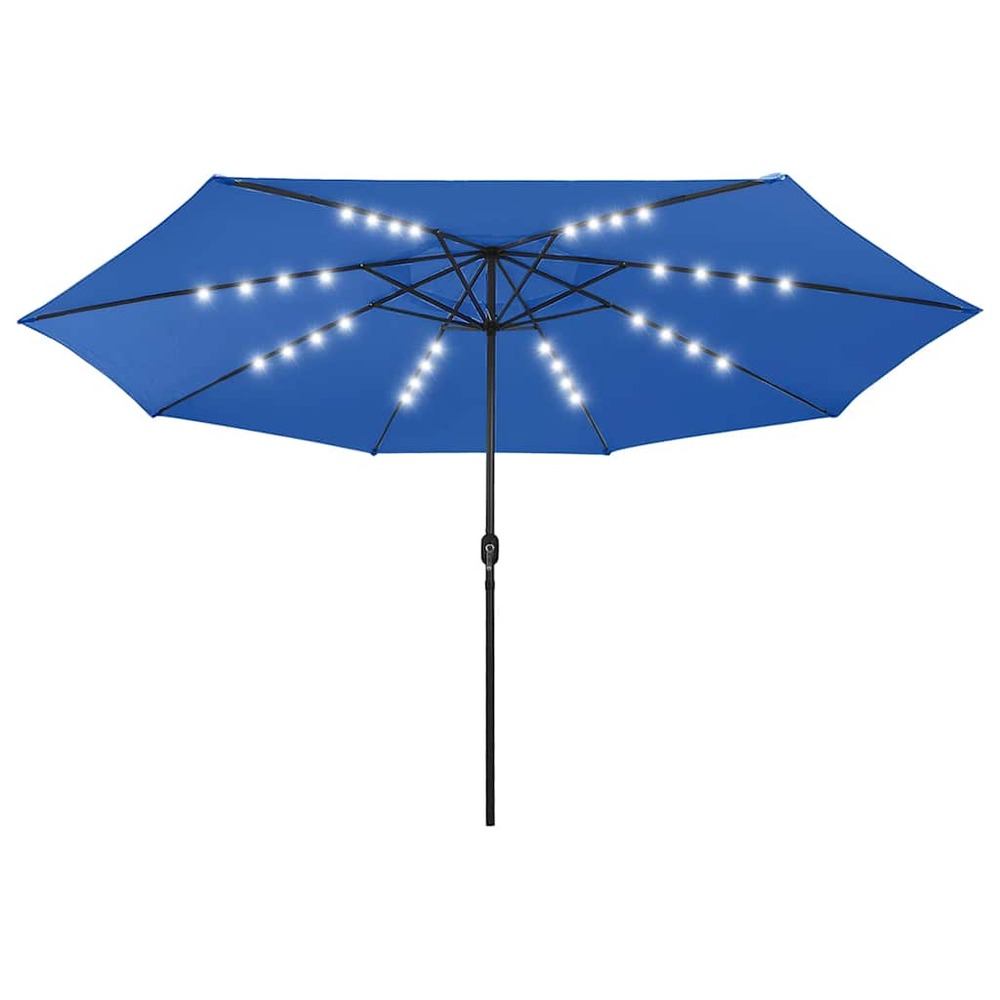 Parasol de jardin avec lumières led et mât en métal bleu azuré
