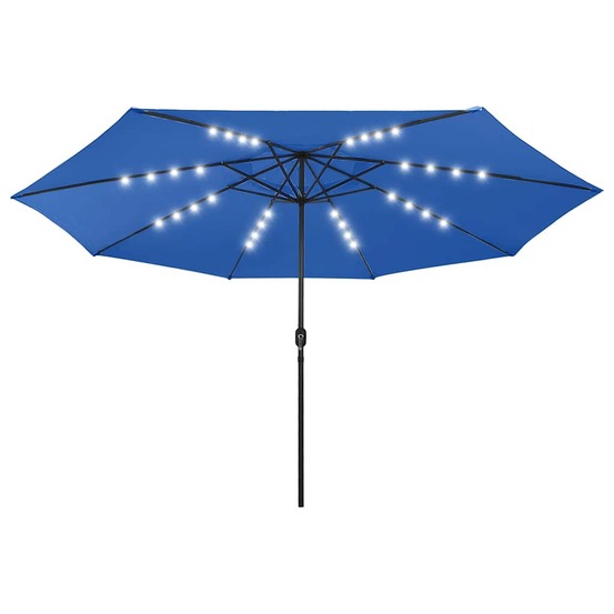 Parasol de jardin avec lumières led et mât en métal bleu azuré