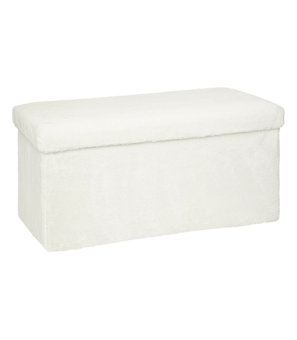 Pouf et coffre de rangement en bois et fourrure blanche 76 x 38 cm