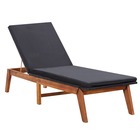 Transat chaise longue bain de soleil lit de jardin terrasse meuble d'extérieur et coussin résine tressée et bois d'acacia mas