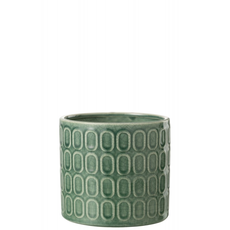 Cache-pot ovale à motifs en céramique vert 17x17x16 cm