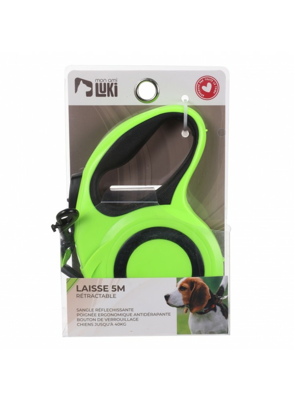 Mon ami luki - laisse retractable sangle reflechissante-chiens 40kg - jaune fluorescent - 5m - jaune fluorescent - chien - 500 cm