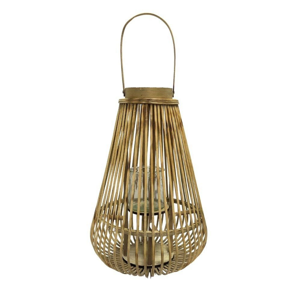 Lanterne jardin extérieur à poser bougie ancienne rotin naturel 46cm