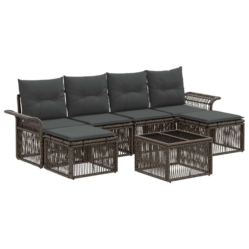 Ensemble de canapé de jardin 7 pc gris polyrotin