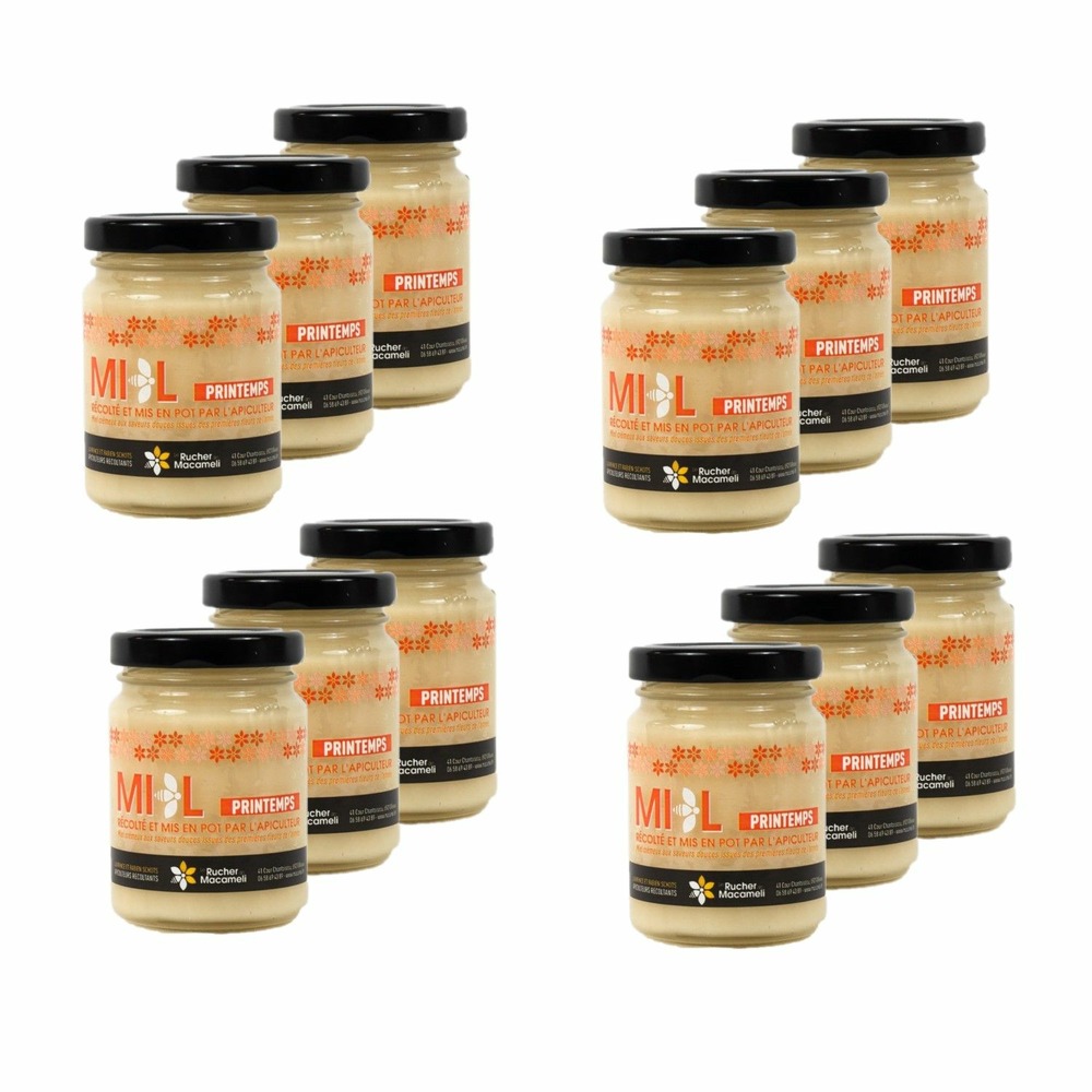 Lot 12x miel de printemps - monts du lyonnais - rhône alpes - le rucher de macameli - pot 125g