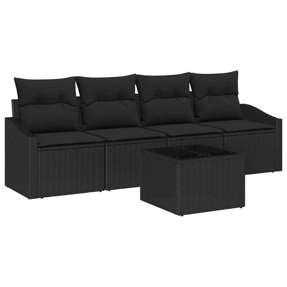 Ensemble de canapés avec coussin 5 pcs noir polyrotin
