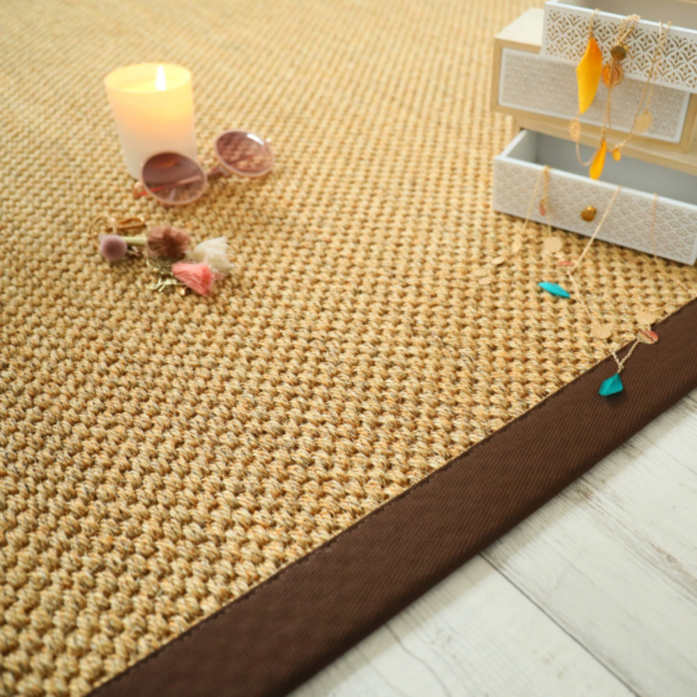 Tapis sisal - kidara chaume - ganse marron - 140 x 200 cm