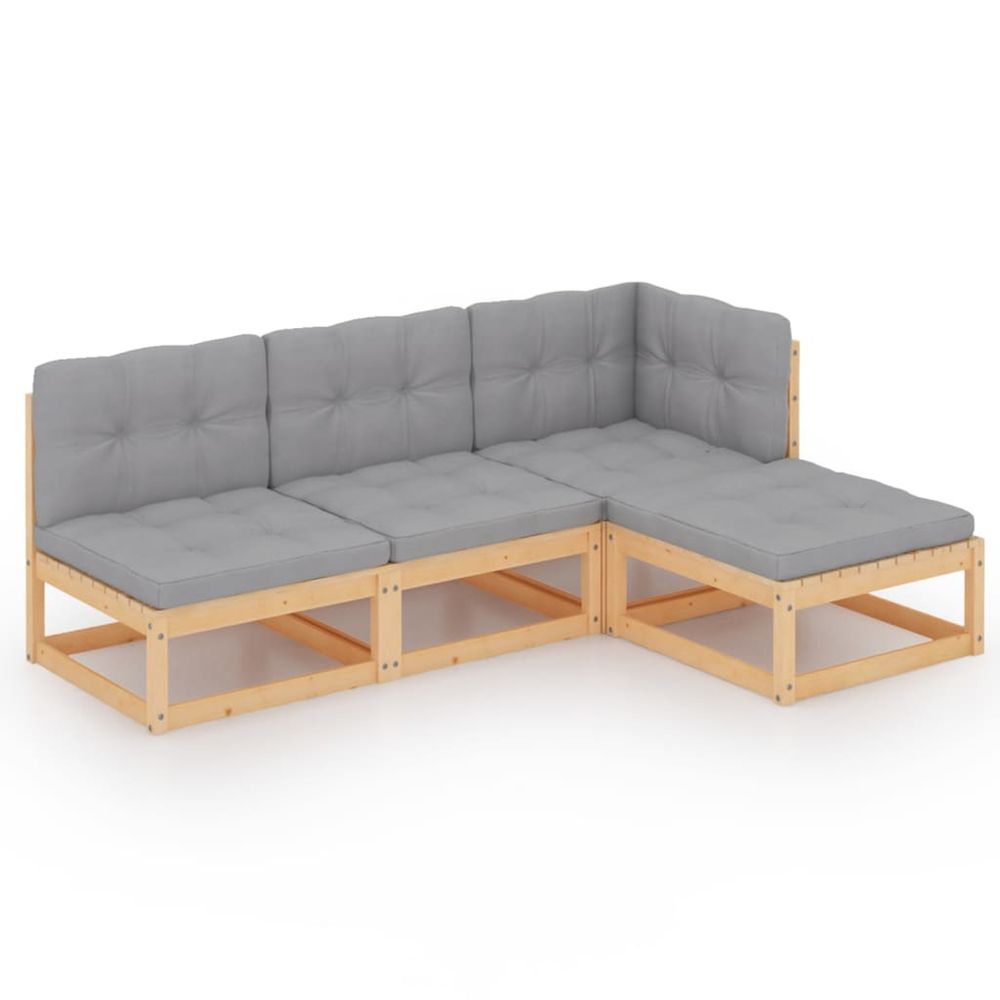 Salon de jardin 4 pcs avec coussins bois de pin massif