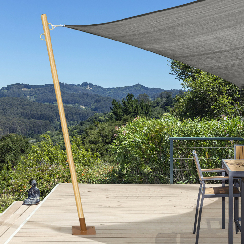 Lot de 2 mâts de fixation effet bois pour voile d'ombrage h.220 cm poteaux et bases acier