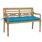 Banc de jardin meuble de patio d'extérieur terrasse avec coussin bleu clair 120 x 51,5 x 84 cm bois de teck massif