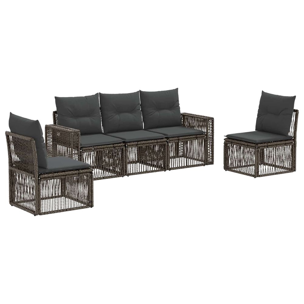 Ensemble de canapé de jardin 5 pc gris et gris foncé polyrotin