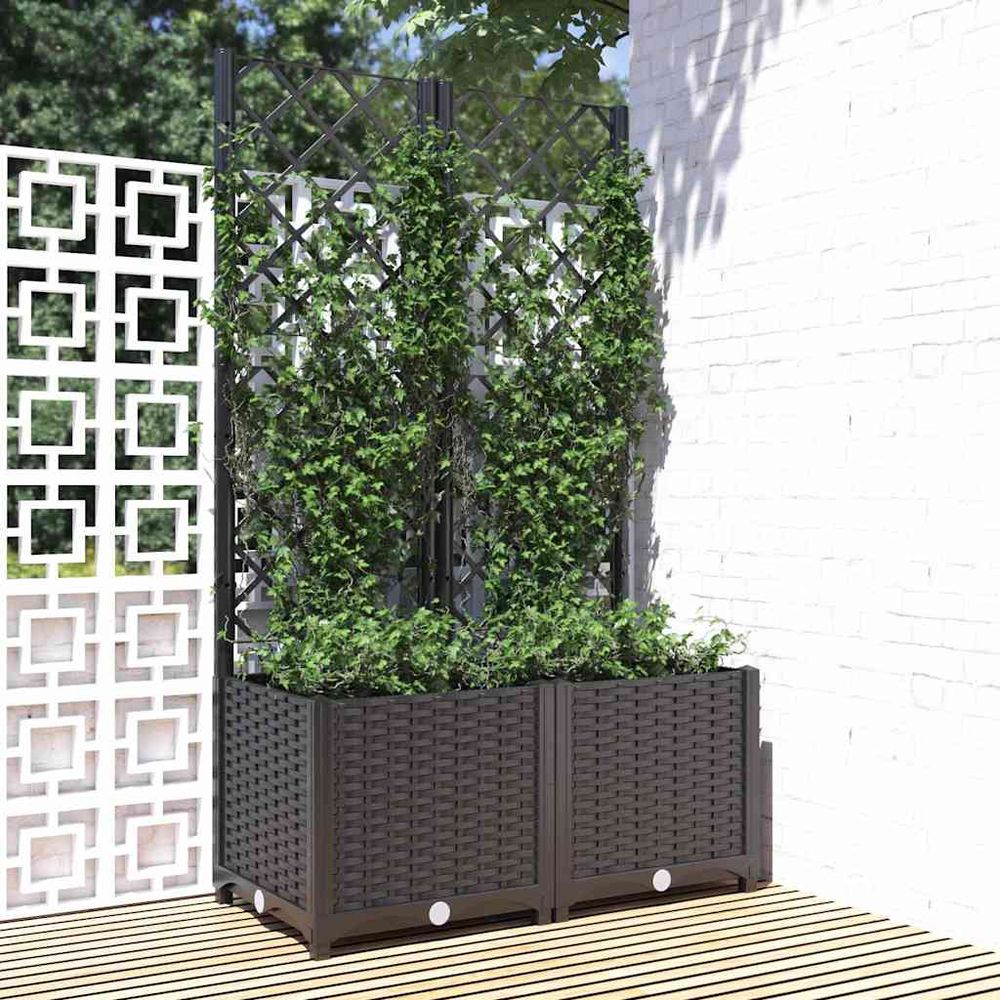 Grande jardinière avec treillis pp pour plantes grimpantes jardin noir 80x40x136 cm