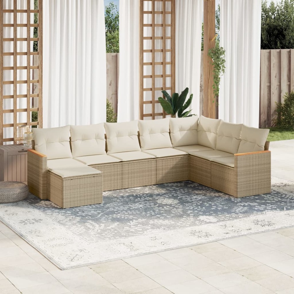 Salon de jardin avec coussins 8 pcs beige résine tressée
