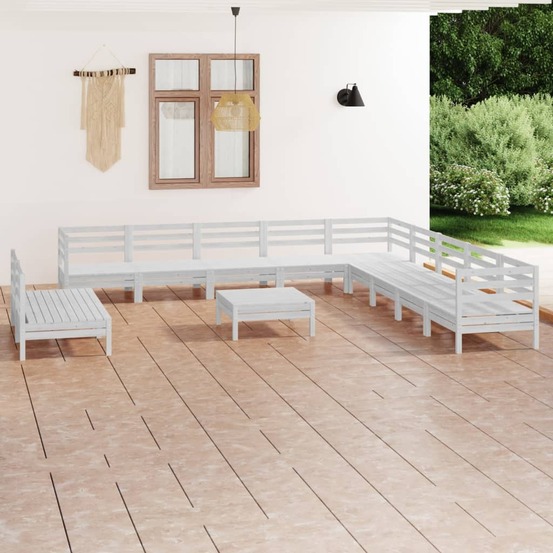 Salon de jardin 12 pcs bois de pin massif blanc