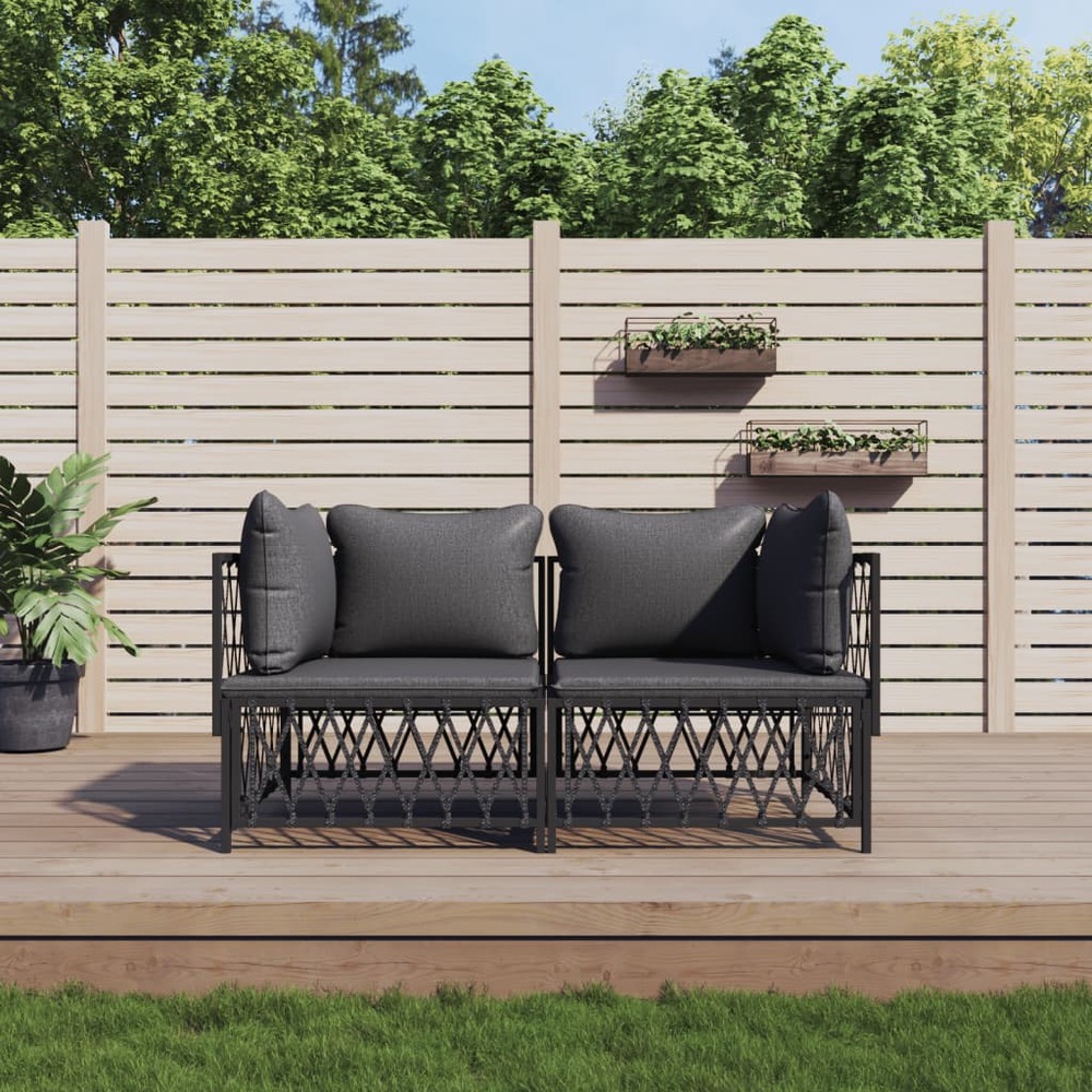 Salon de jardin avec coussins 2 pcs anthracite acier