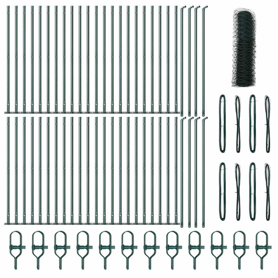 Clôture avec poteaux vert 1 x 100 m acier recouvert de pvc