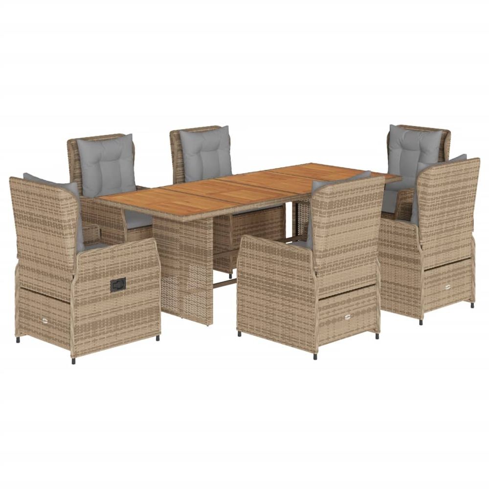 Ensemble à manger de jardin et coussins 7 pcs beige poly rotin