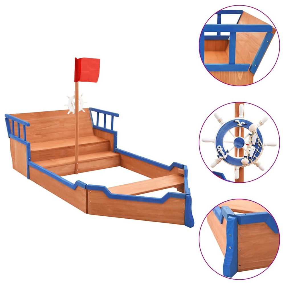 Bac à sable bateau pirate bois de sapin 190x94,5x101 cm