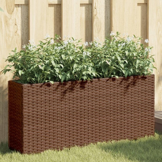 Jardinières avec 2 pots 2 pcs marron 90x20x40 cm résine tressée