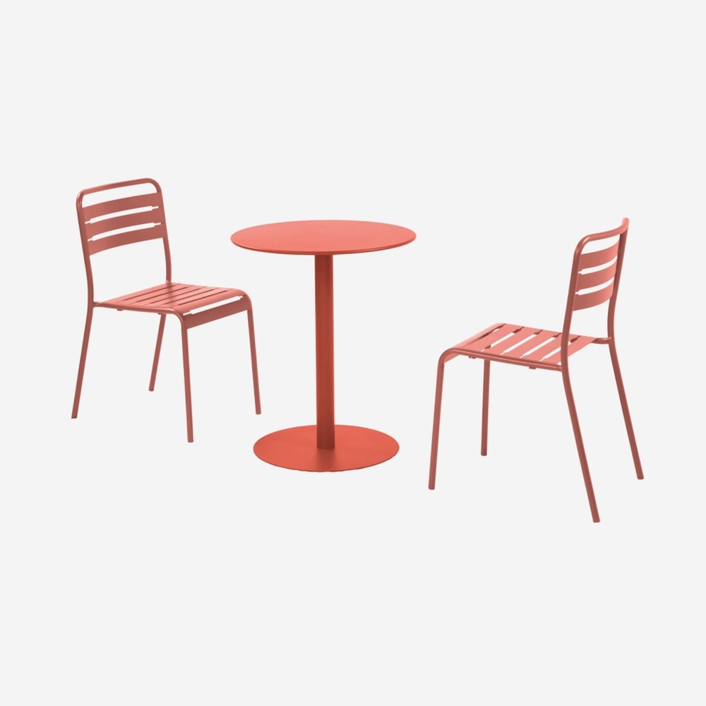 Table de jardin bistrot ronde acier + 2 assises - ø60cm - orea + amélia