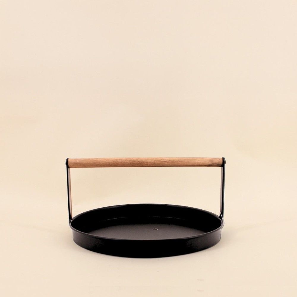 Plateau rond en métal noir et bois 29cm
