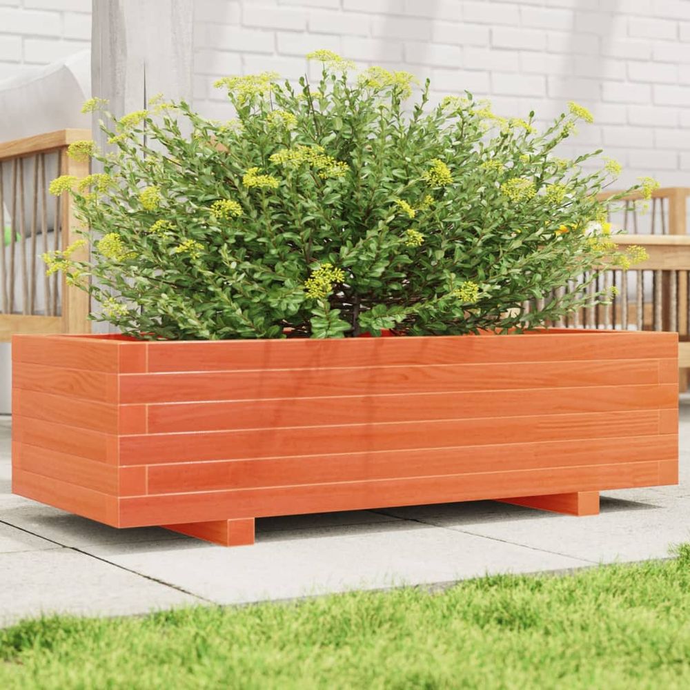 Jardinière rectangulaire cire marron en pin massif pour balcon 90x40cm