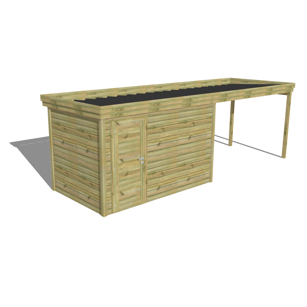 Abri de jardin bois pin traité autoclave 27mm - 6,94x2,14m / 15m2 - bac acier - abri français